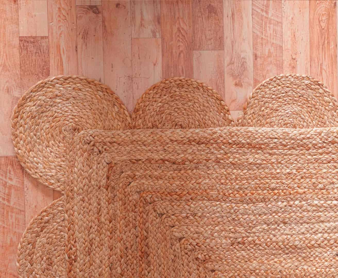 Eco Friendly Handmade Natural Jute Braided Bohemian Rectangle Scalloped Rug - Image 5