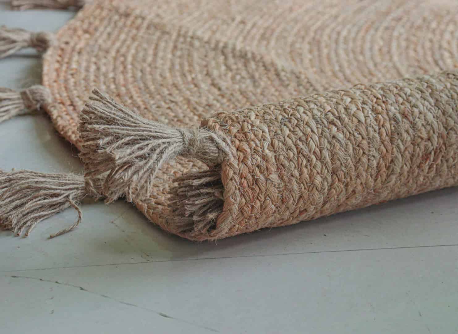 Hand Braided Natural Round Jute Rug with Fringes Floor Decor Rug  - Image 4