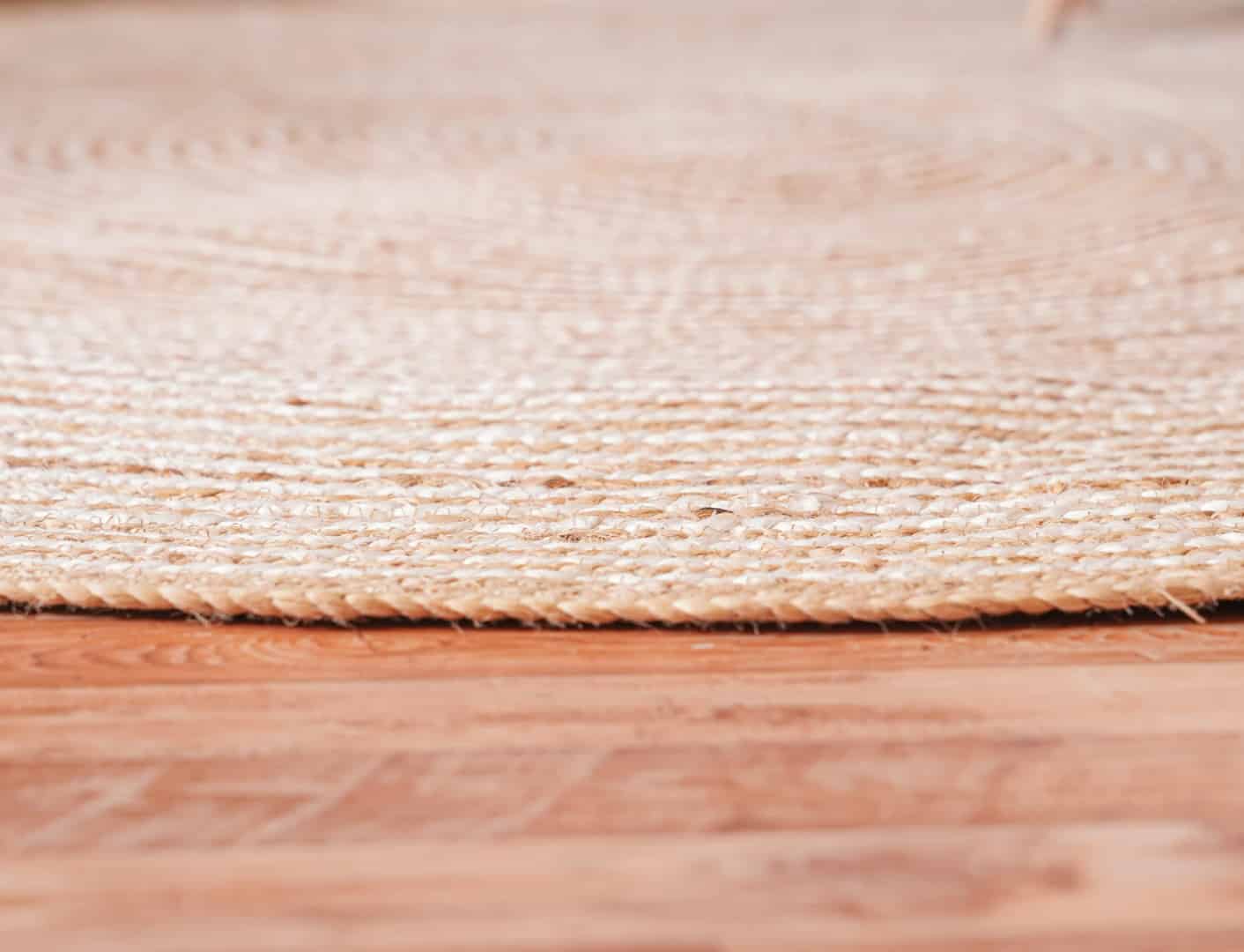 Hand Braided Round Jute Rug Beige with White and Red Tie Dye Stripes  - Image 6
