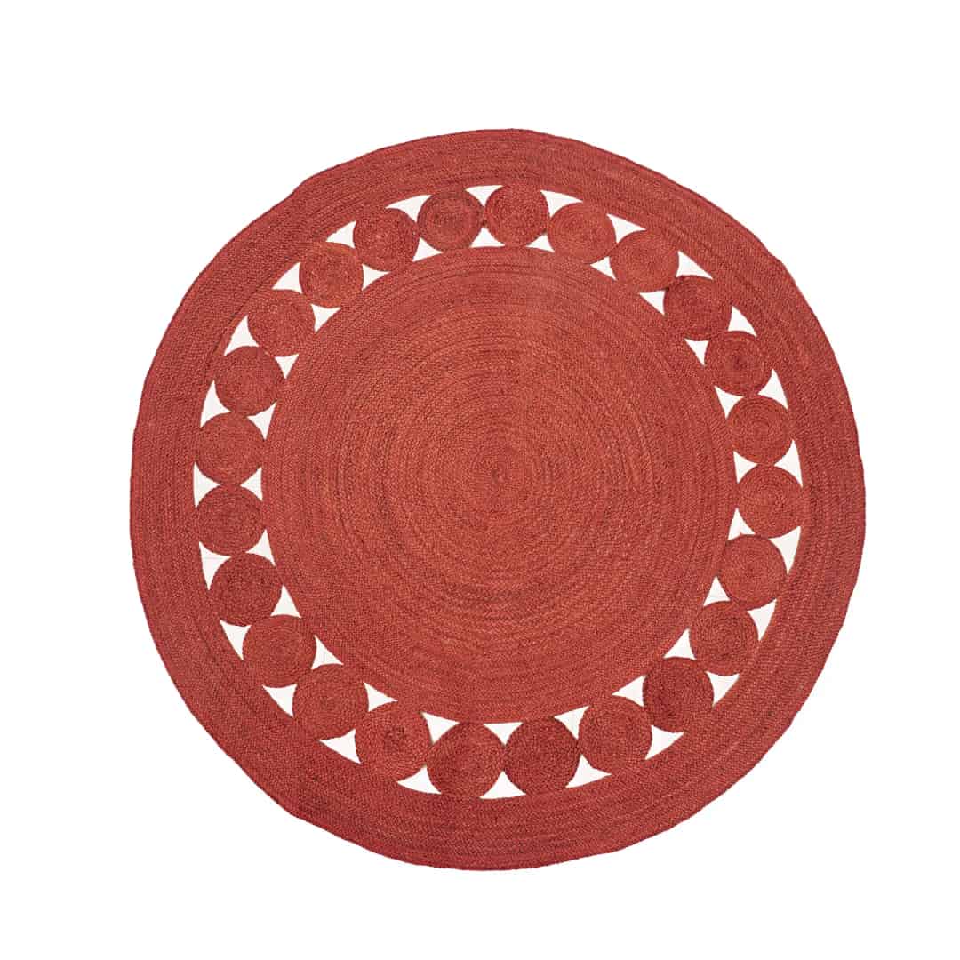 Customized Solid Color Scalloped Hand Braided Round Jute Rug  - Image 1