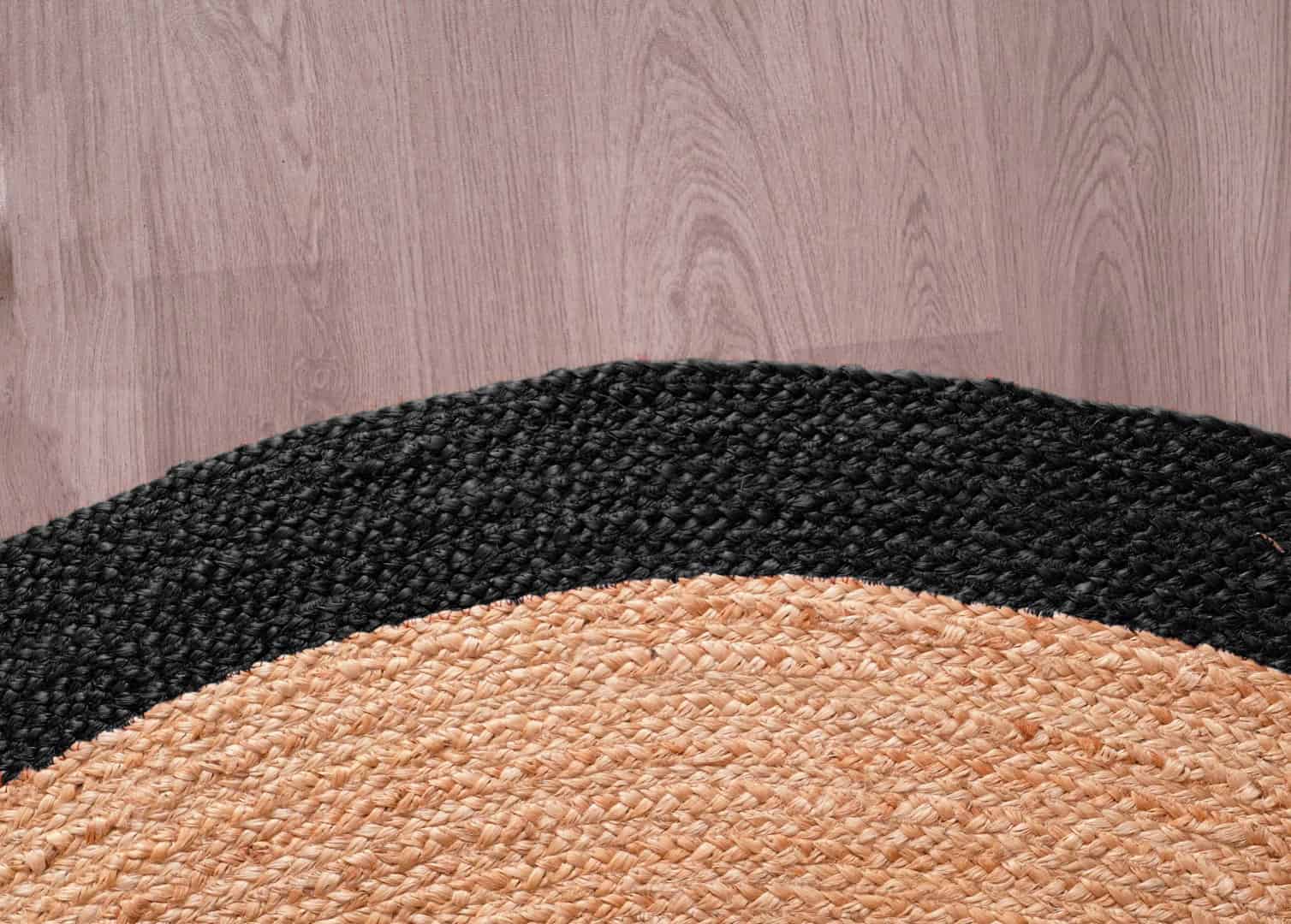 Traditional Indian Hand Braided Bohemian Round Jute Rug Beige with Multicolor Border  - Image 5