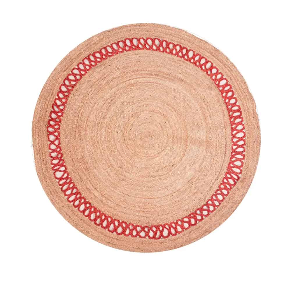 Hand Braided Round Scalloped Jute Rug Beige with Customize Color Border  - Image 1