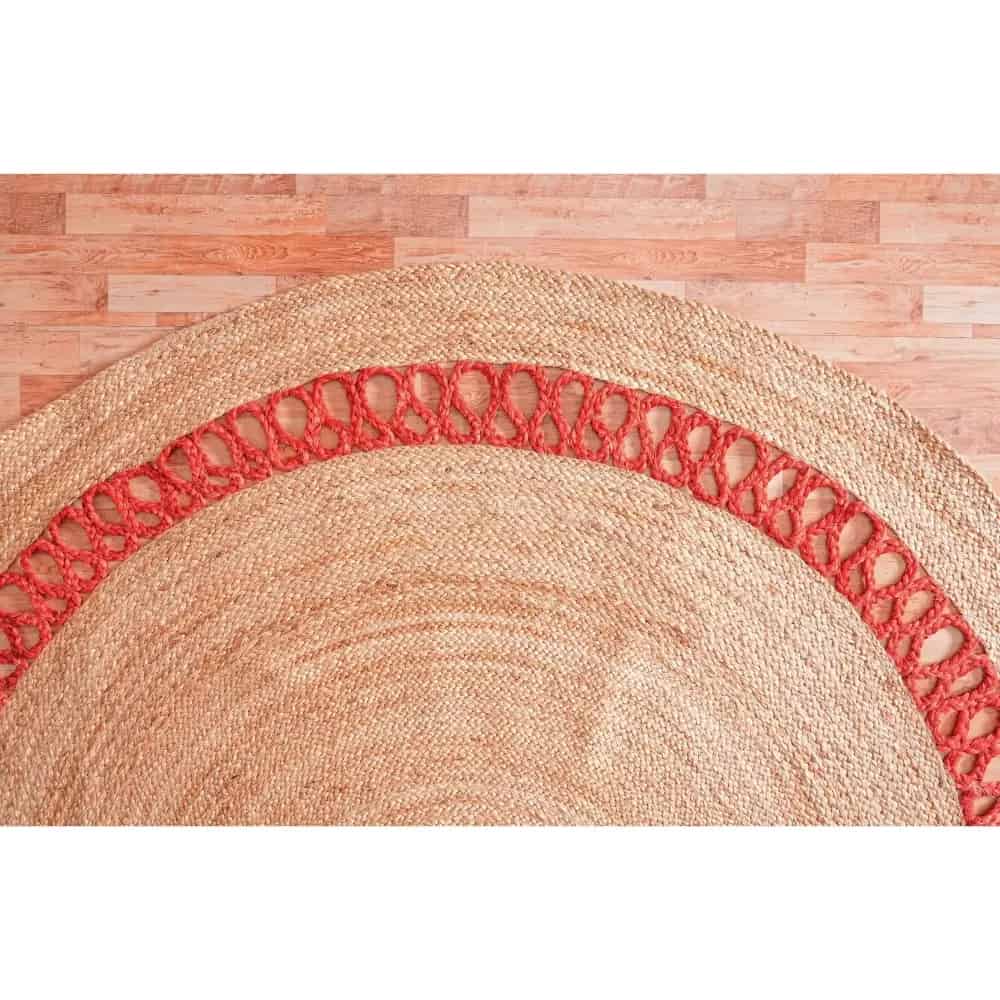 Hand Braided Round Scalloped Jute Rug Beige with Customize Color Border  - Image 5