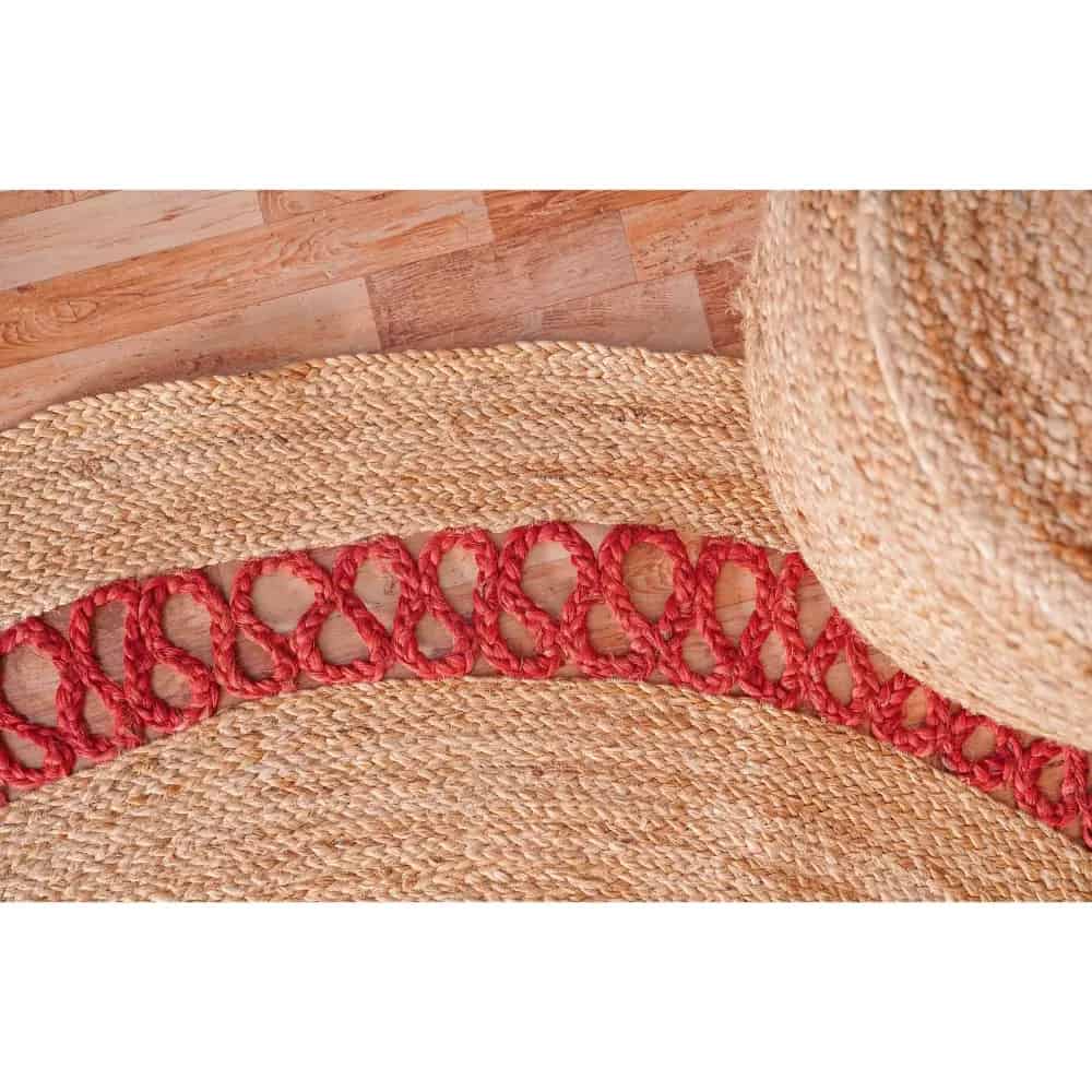 Hand Braided Round Scalloped Jute Rug Beige with Customize Color Border  - Image 2
