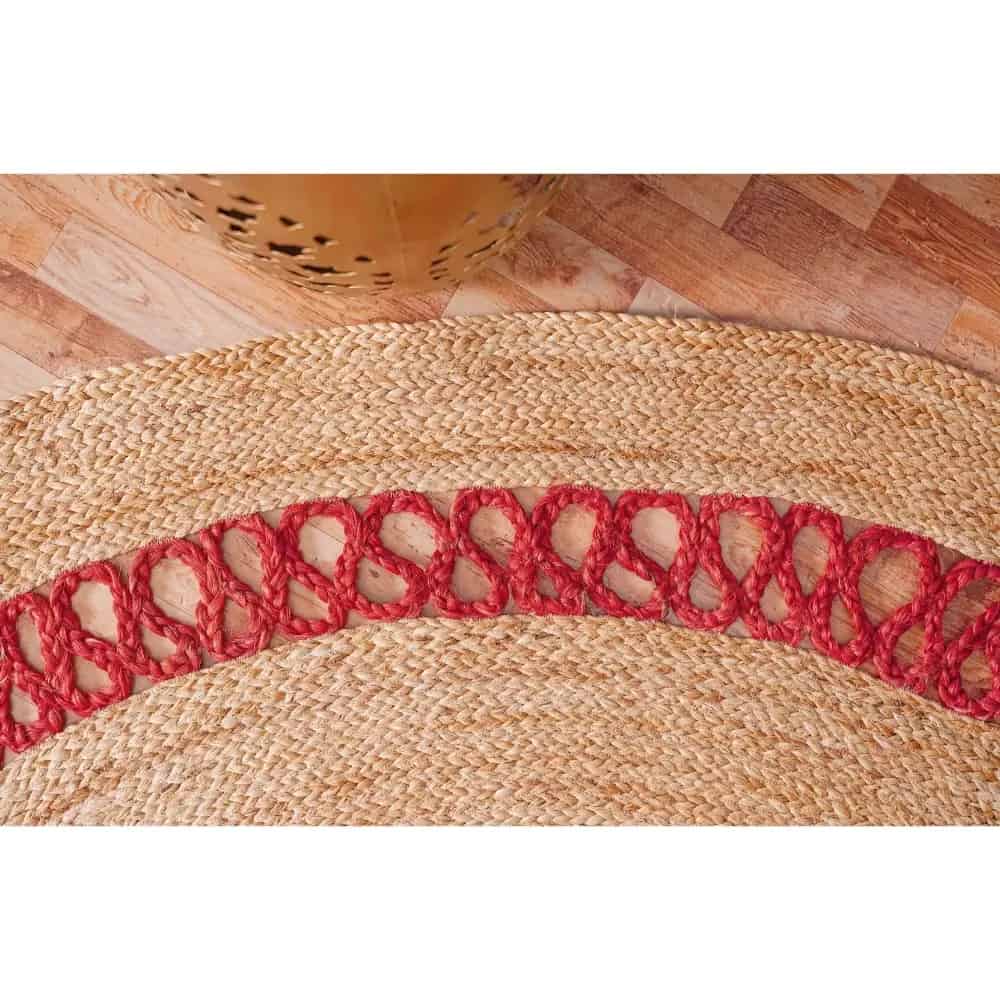 Hand Braided Round Scalloped Jute Rug Beige with Customize Color Border  - Image 4