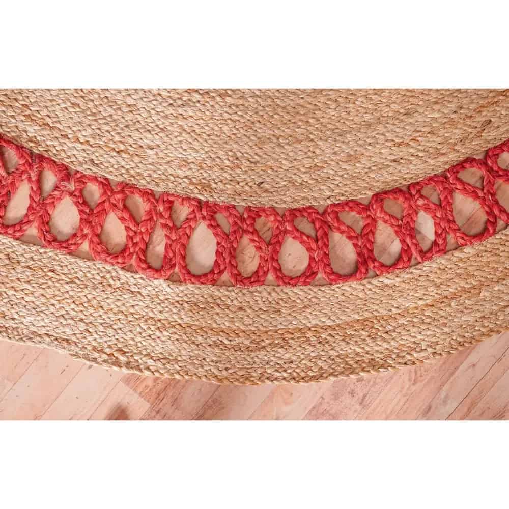 Hand Braided Round Scalloped Jute Rug Beige with Customize Color Border  - Image 6