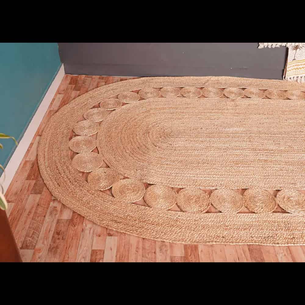 Hand Braided Scalloped Pattern Beige Color Oval Jute Rug  - Image 5