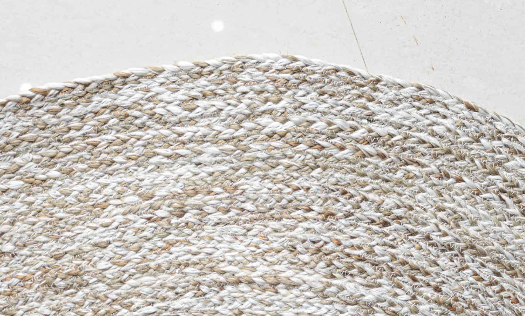 Beige White and Grey Tie Dye Handmade Braided Oval Jute Rug - Image 5