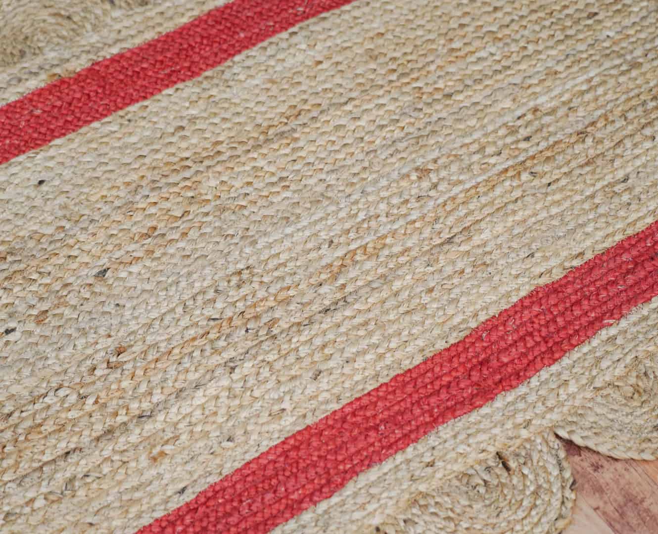 Hand Braided Scalloped Oval Jute Rug Beige with Customized Color Border - Image 4