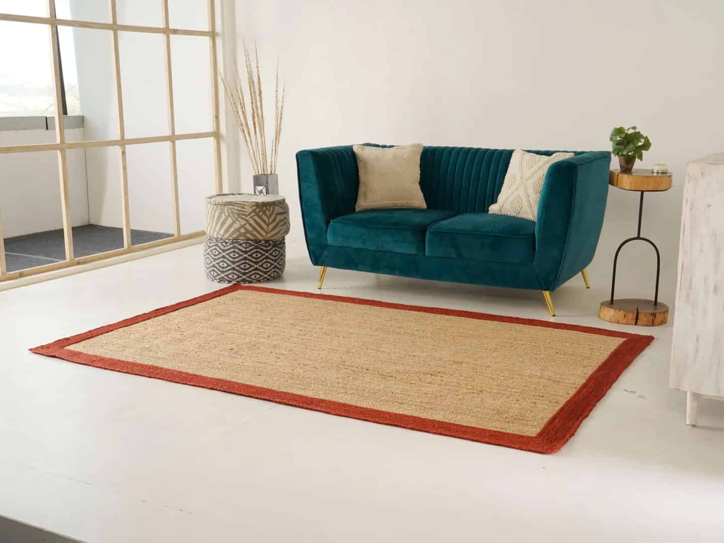 Traditional Hand Braided Rectangle Jute Rug Beige With Customize Color Border  - Image 4