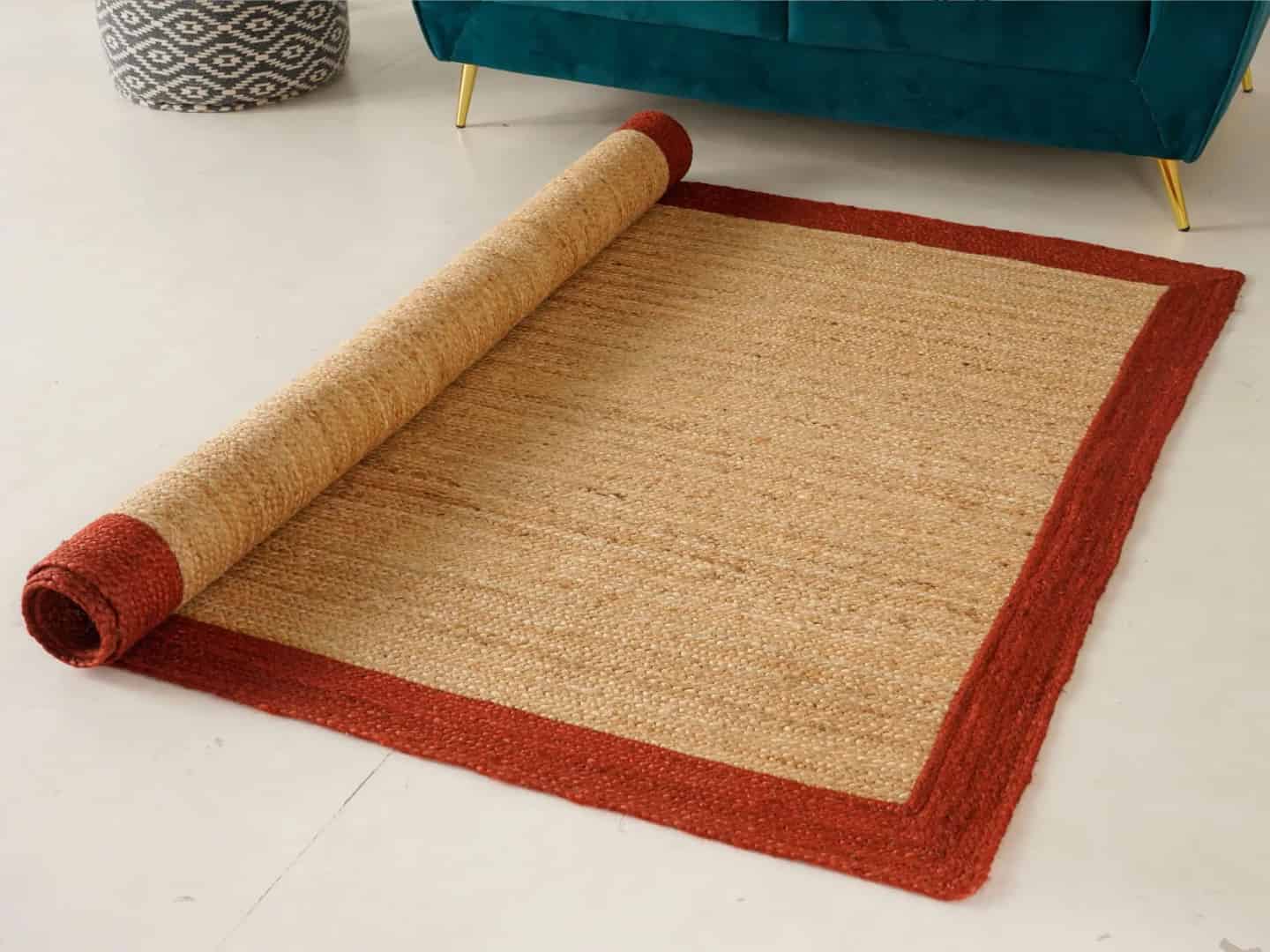 Traditional Hand Braided Rectangle Jute Rug Beige With Customize Color Border  - Image 6