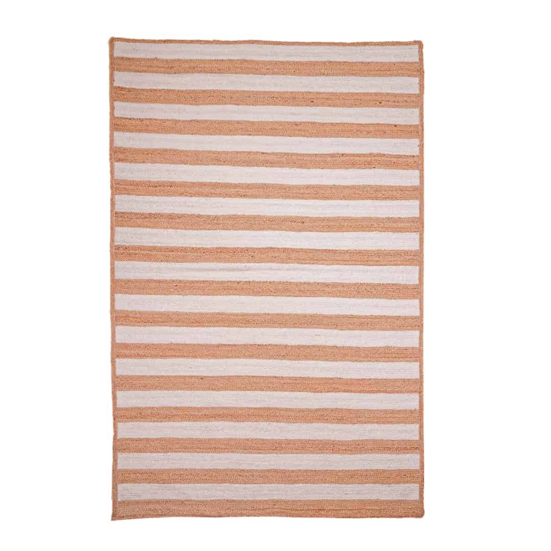 Traditional Indian Handmade Rectangle Jute Rug Beige with Customize Color Stripes Lines  - Image 1