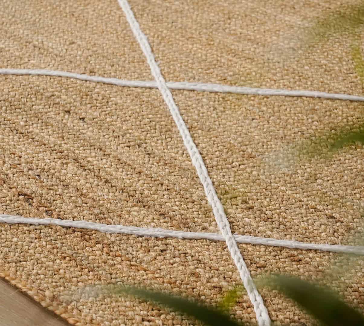 Hand Braided Rectangle Jute Rug Beige with White Diamond Pattern  - Image 6