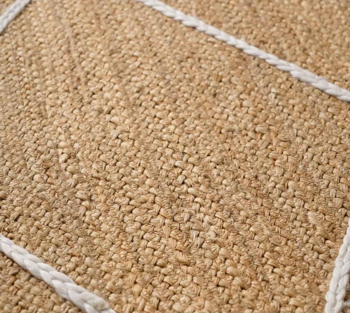 Hand Braided Rectangle Jute Rug Beige with White Diamond Pattern  - Image 7
