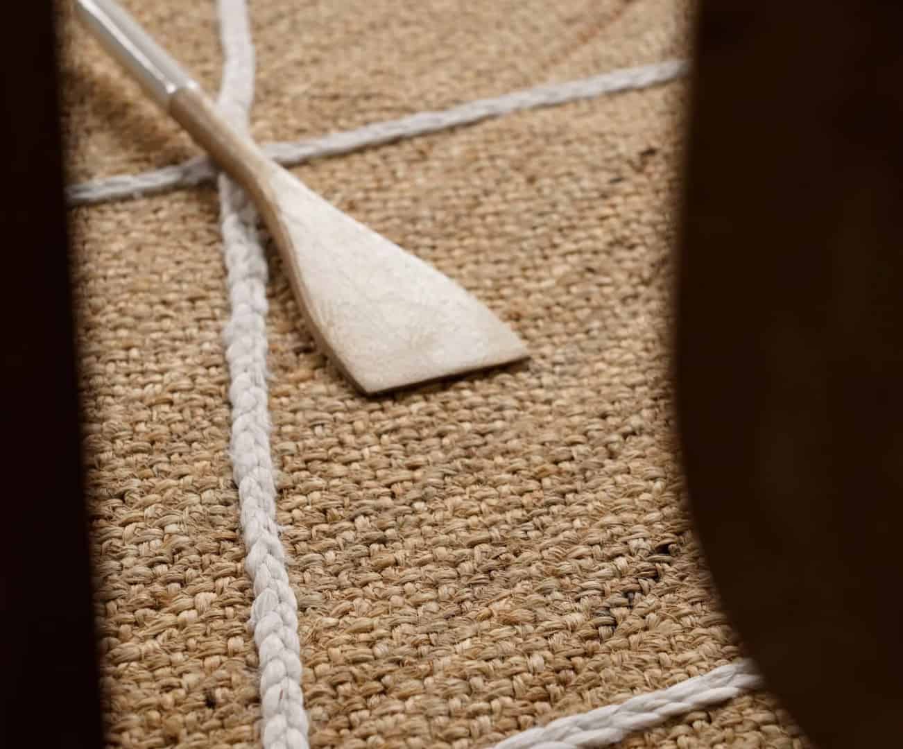 Hand Braided Rectangle Jute Rug Beige with White Diamond Pattern  - Image 8