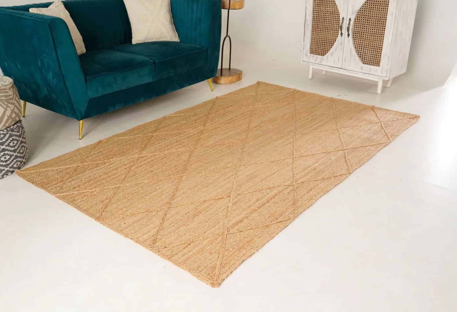 Hand Braided Natural Rectangle Jute Rug with Diamond Design - Image 5