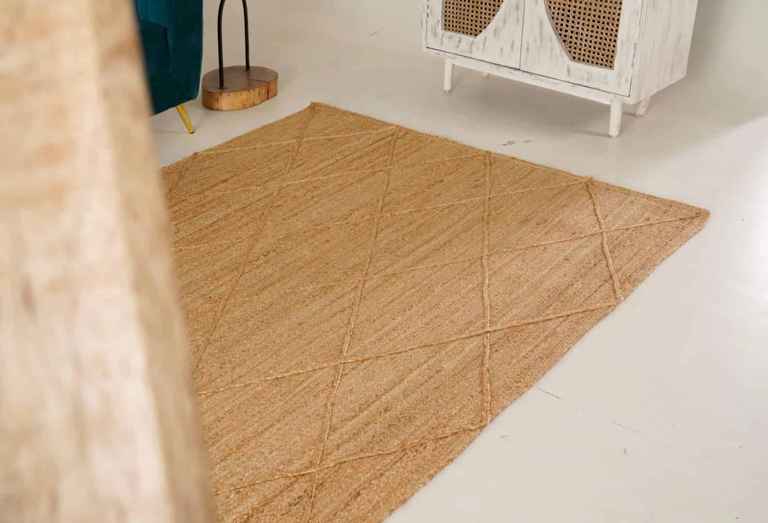 Hand Braided Natural Rectangle Jute Rug with Diamond Design - Image 6