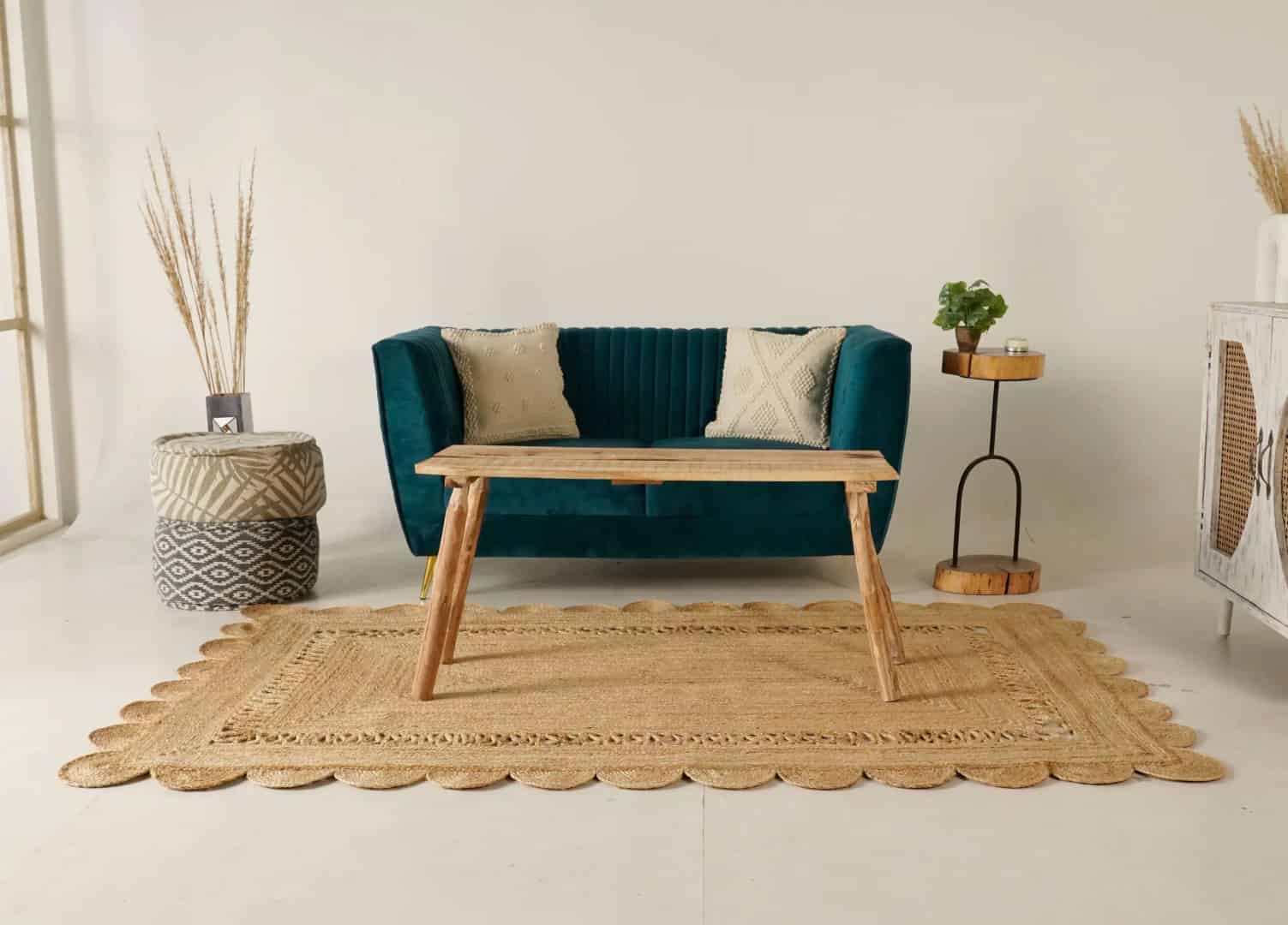 Indian Handmade Natural Braided Scalloped Rectangle Jute Rug - Image 6