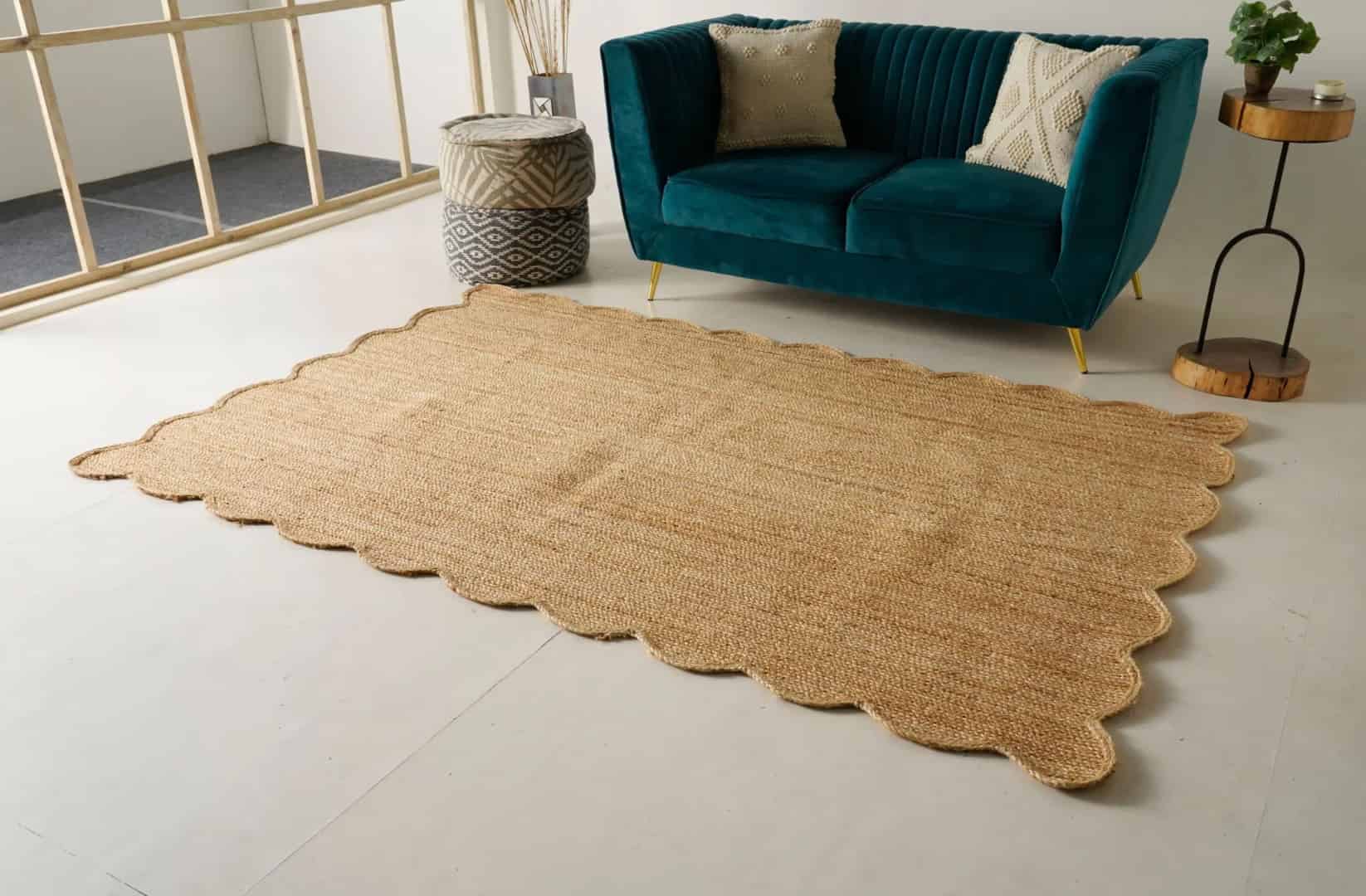 Hand Braided Bohemian Natural Rectangle Scalloped Jute Rug - Image 3