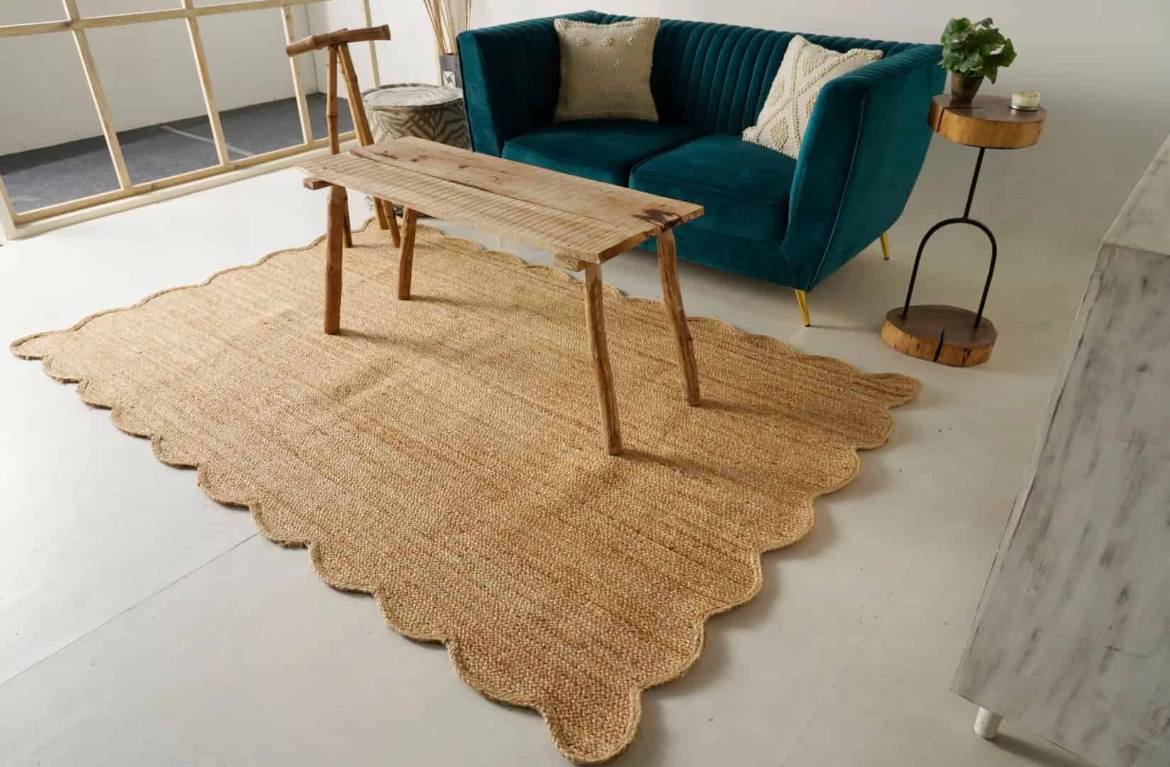 Hand Braided Bohemian Natural Rectangle Scalloped Jute Rug - Image 5