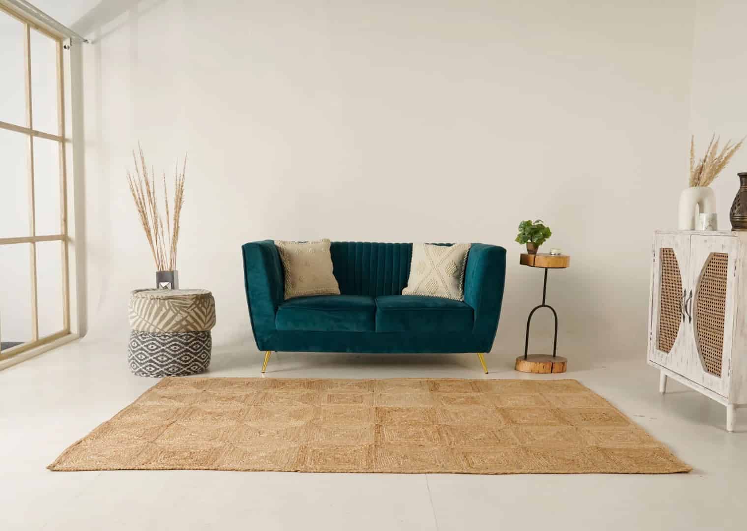 Decorative Handmade Beige with Box Pattern Jute Braided Rectangle Rug - Image 3