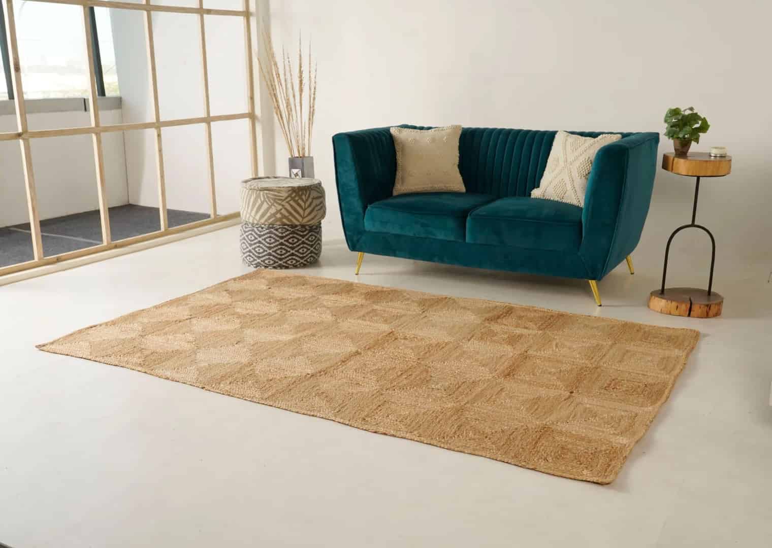 Decorative Handmade Beige with Box Pattern Jute Braided Rectangle Rug - Image 2