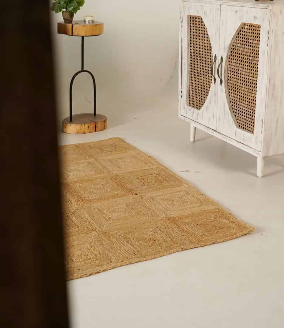 Decorative Handmade Beige with Box Pattern Jute Braided Rectangle Rug - Image 9