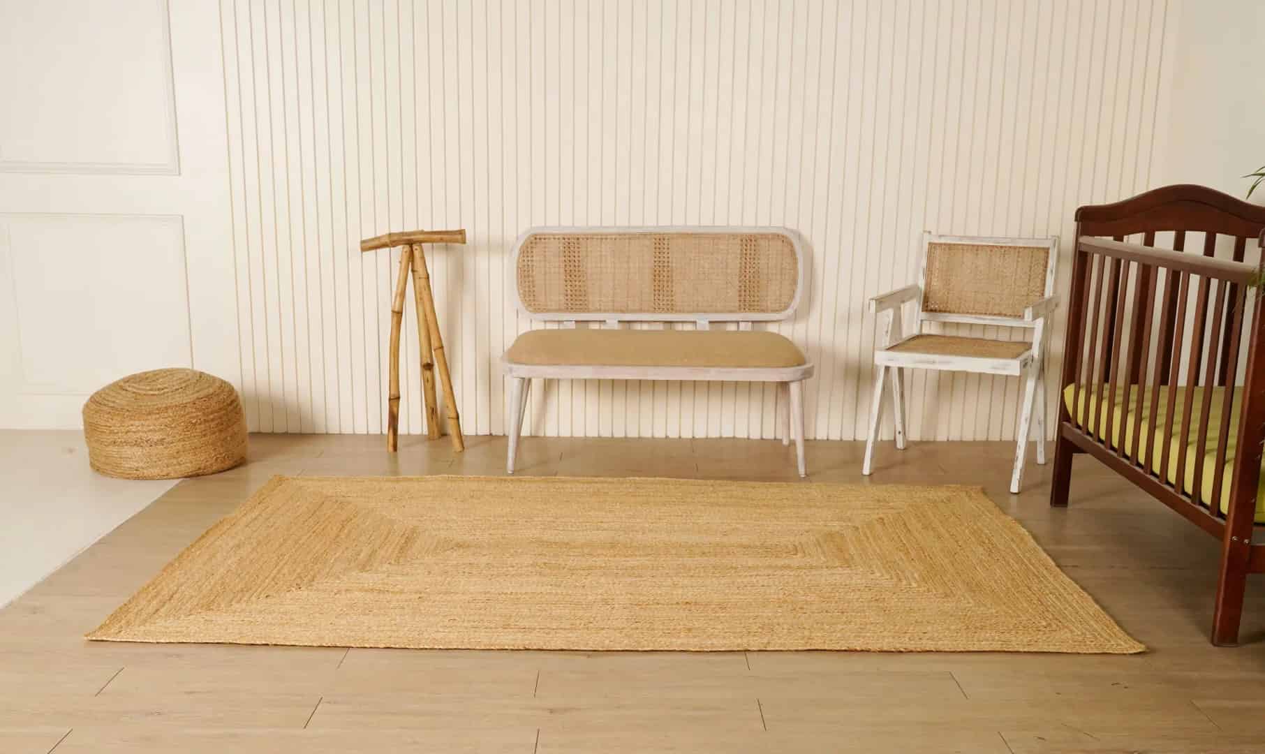 Indian Village Hand Braided Natural Bohemian Rectangle Jute Rug - Image 3