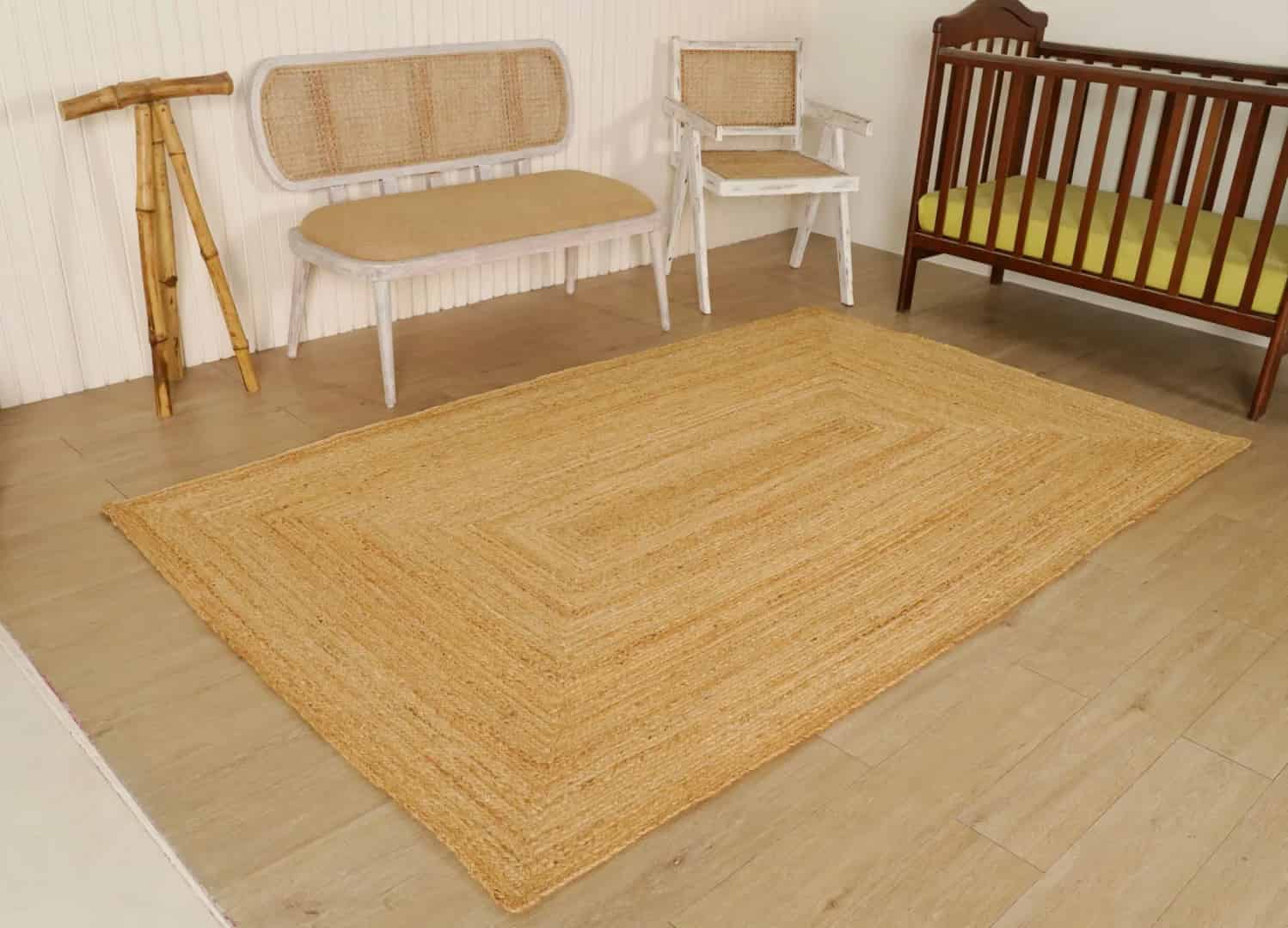 Indian Village Hand Braided Natural Bohemian Rectangle Jute Rug - Image 4