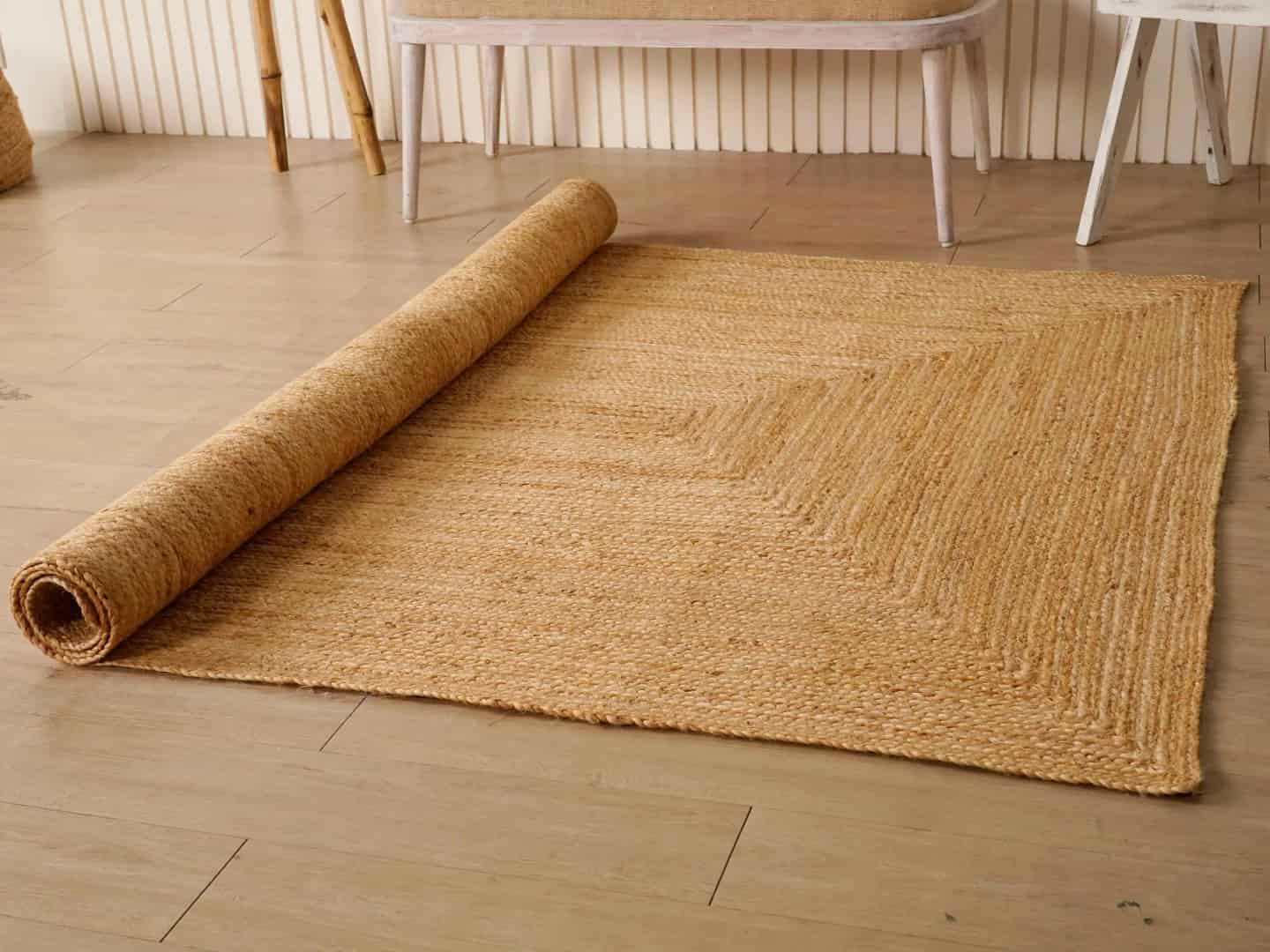 Indian Village Hand Braided Natural Bohemian Rectangle Jute Rug - Image 8