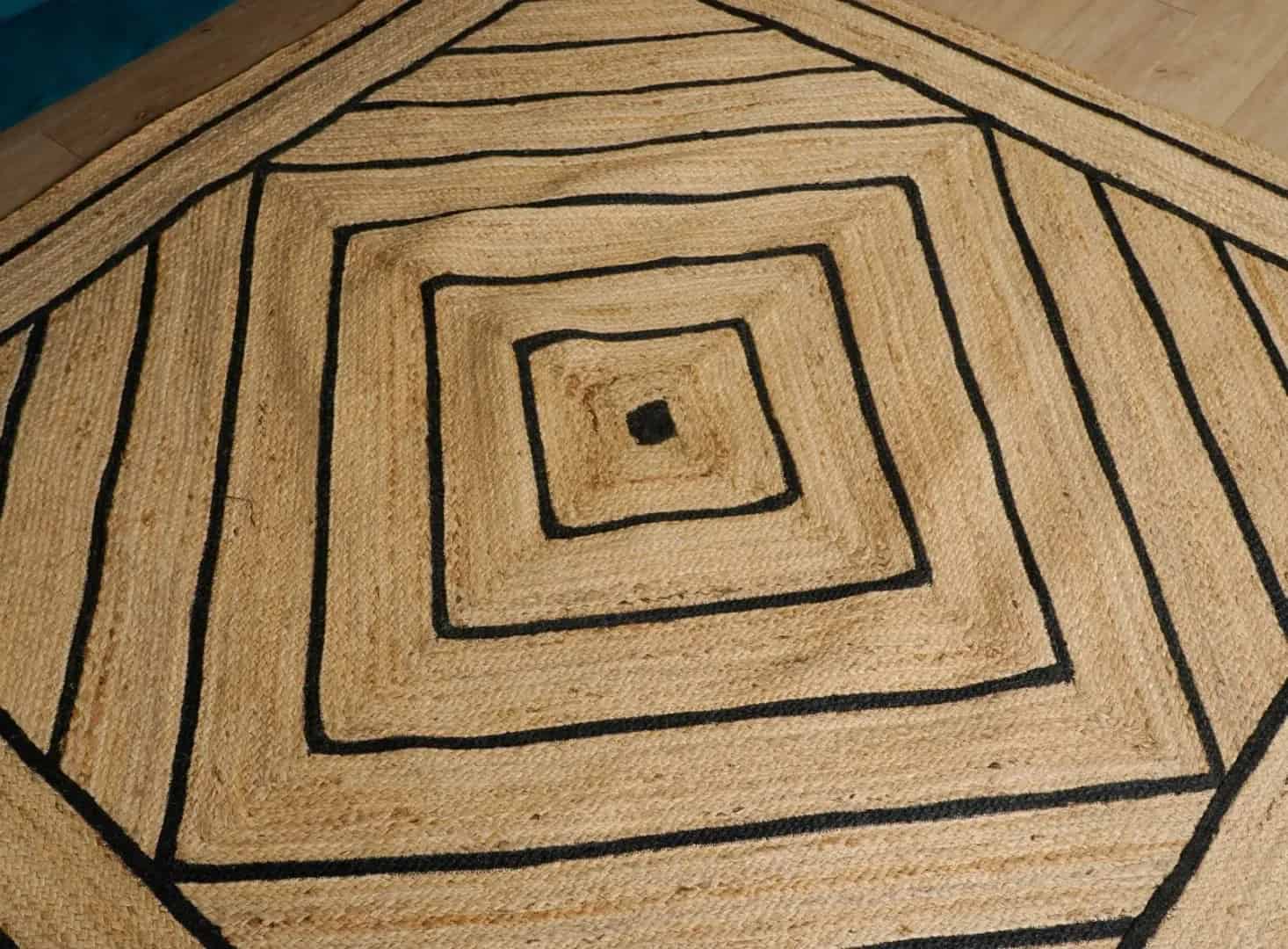 Hand Braided Rectangle Jute Rug Beige with Black Dimond Design  - Image 3