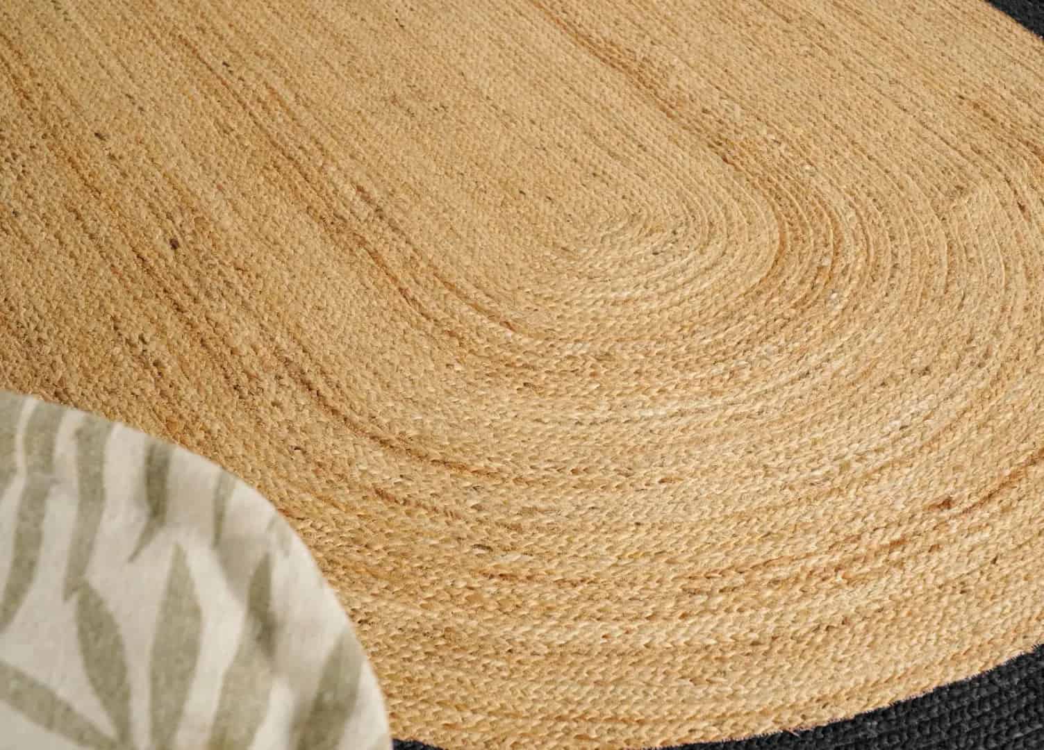 Traditional Indian Hand Braided Oval Jute Rug Beige Color with Multicolor Border - Image 6