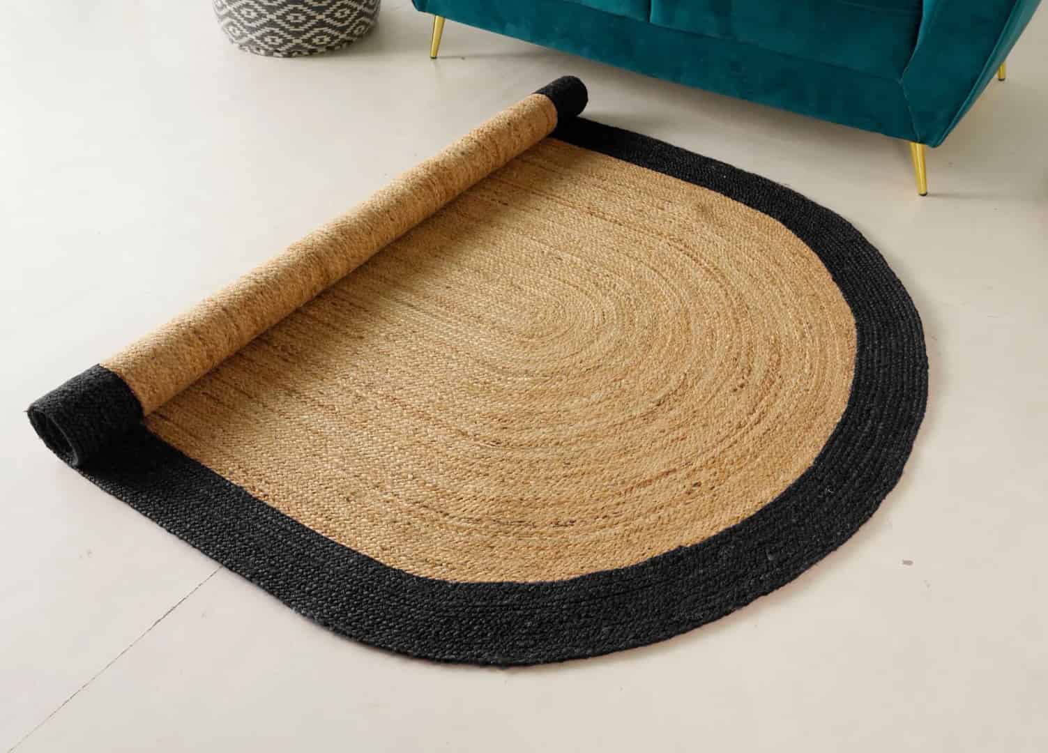 Traditional Indian Hand Braided Oval Jute Rug Beige Color with Multicolor Border - Image 9