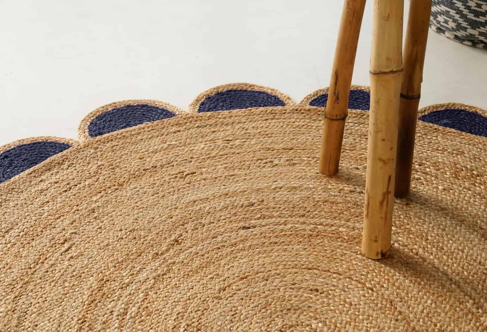 Eco Friendly Braided Scalloped Oval Jute Rug Beige With Multicolor Boder  - Image 8