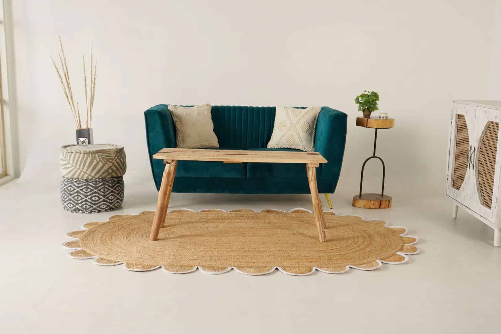 Home Decor Hand Braided Scallop Oval Jute Rug Beige with Multicolor Border - Image 4