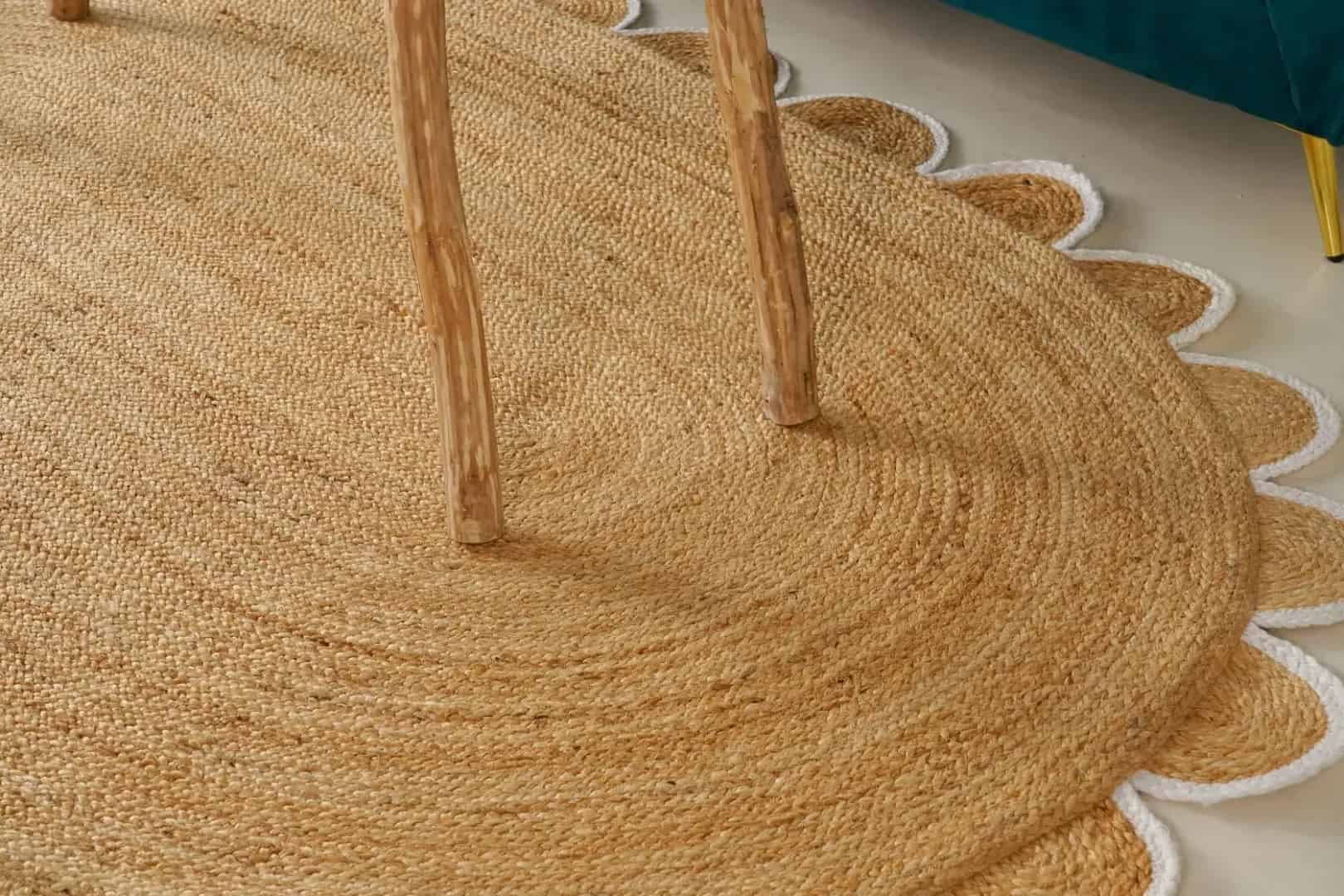 Home Decor Hand Braided Scallop Oval Jute Rug Beige with Multicolor Border - Image 5