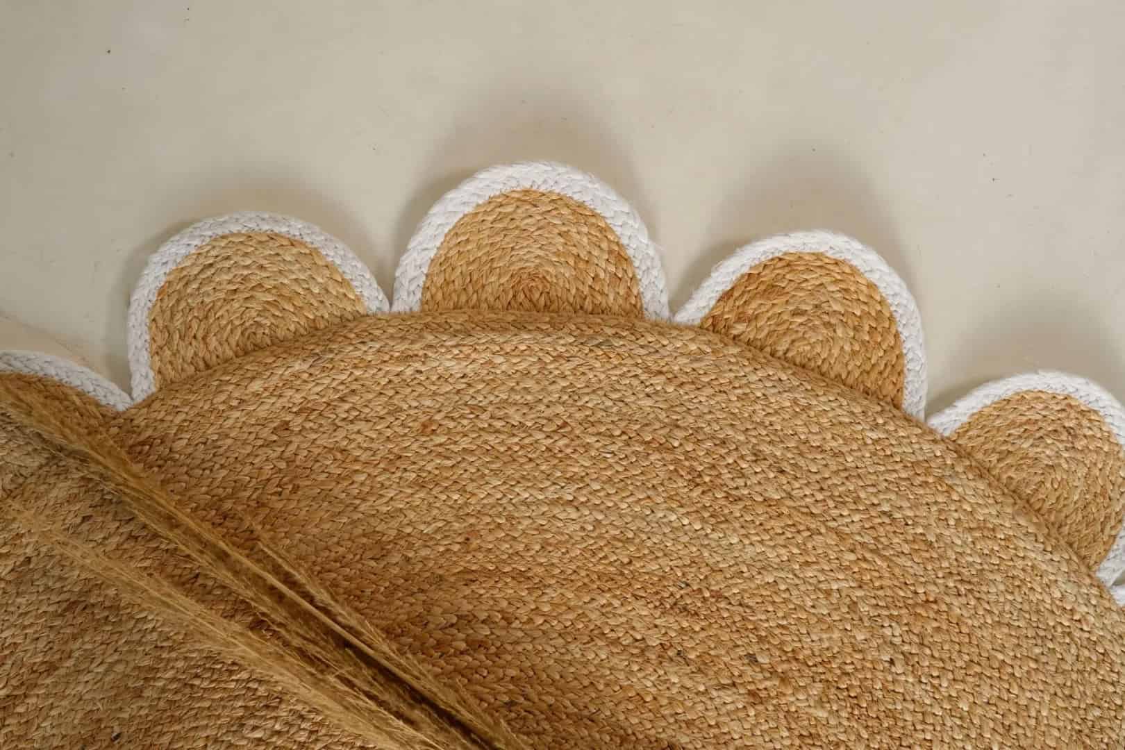 Home Decor Hand Braided Scallop Oval Jute Rug Beige with Multicolor Border - Image 8