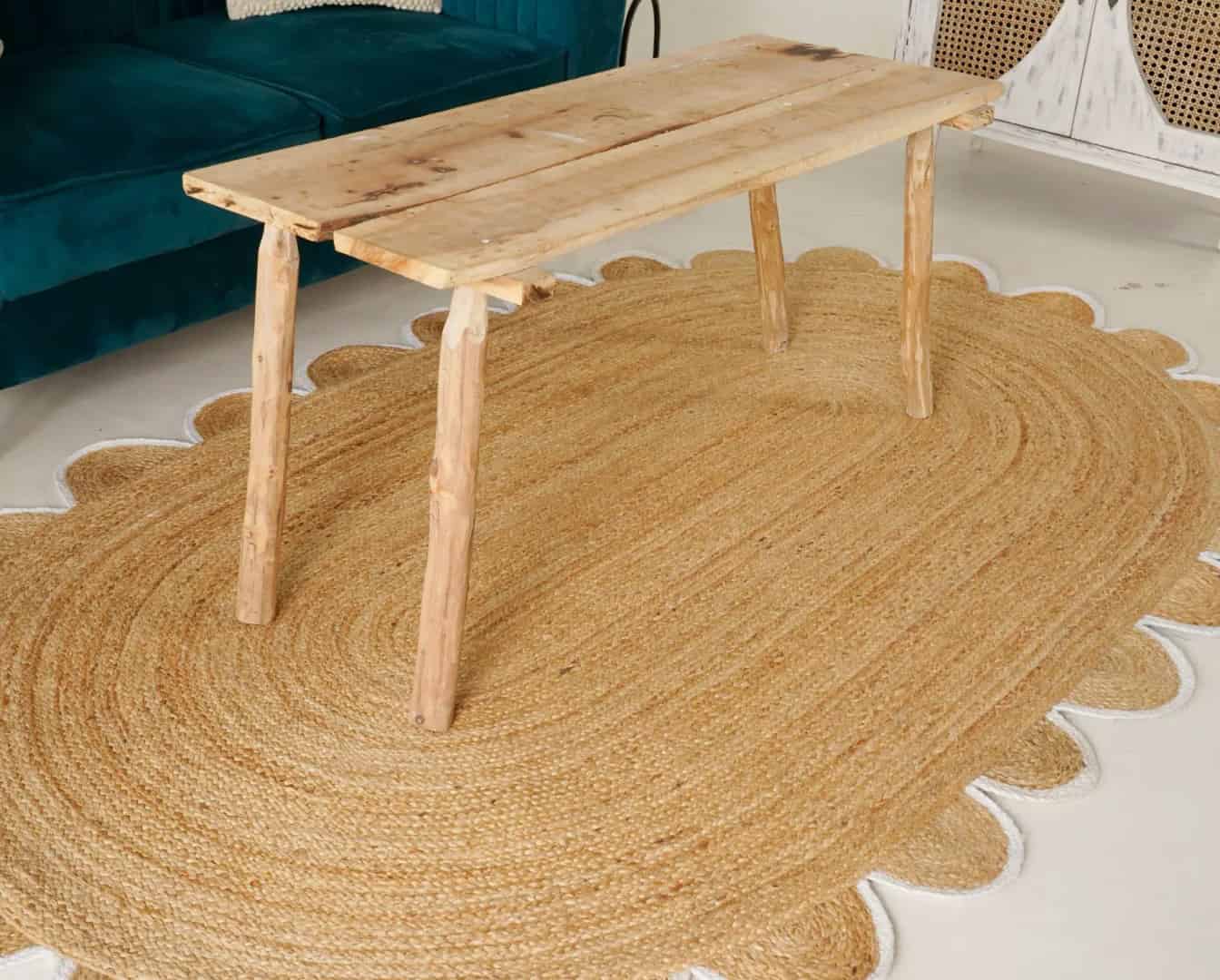 Home Decor Hand Braided Scallop Oval Jute Rug Beige with Multicolor Border - Image 2