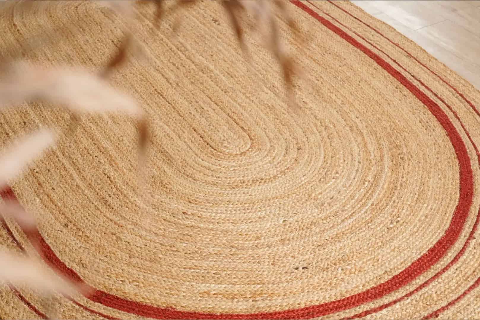 Triple Line Color Border Custom Size Handmade Natural Jute Braided Oval Rug - Image 9