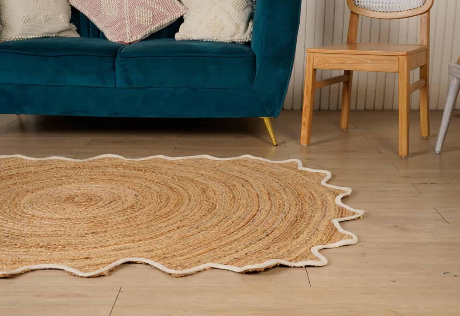 Handmade Scalloped Oval Jute Rug Beige With White Border - Image 5