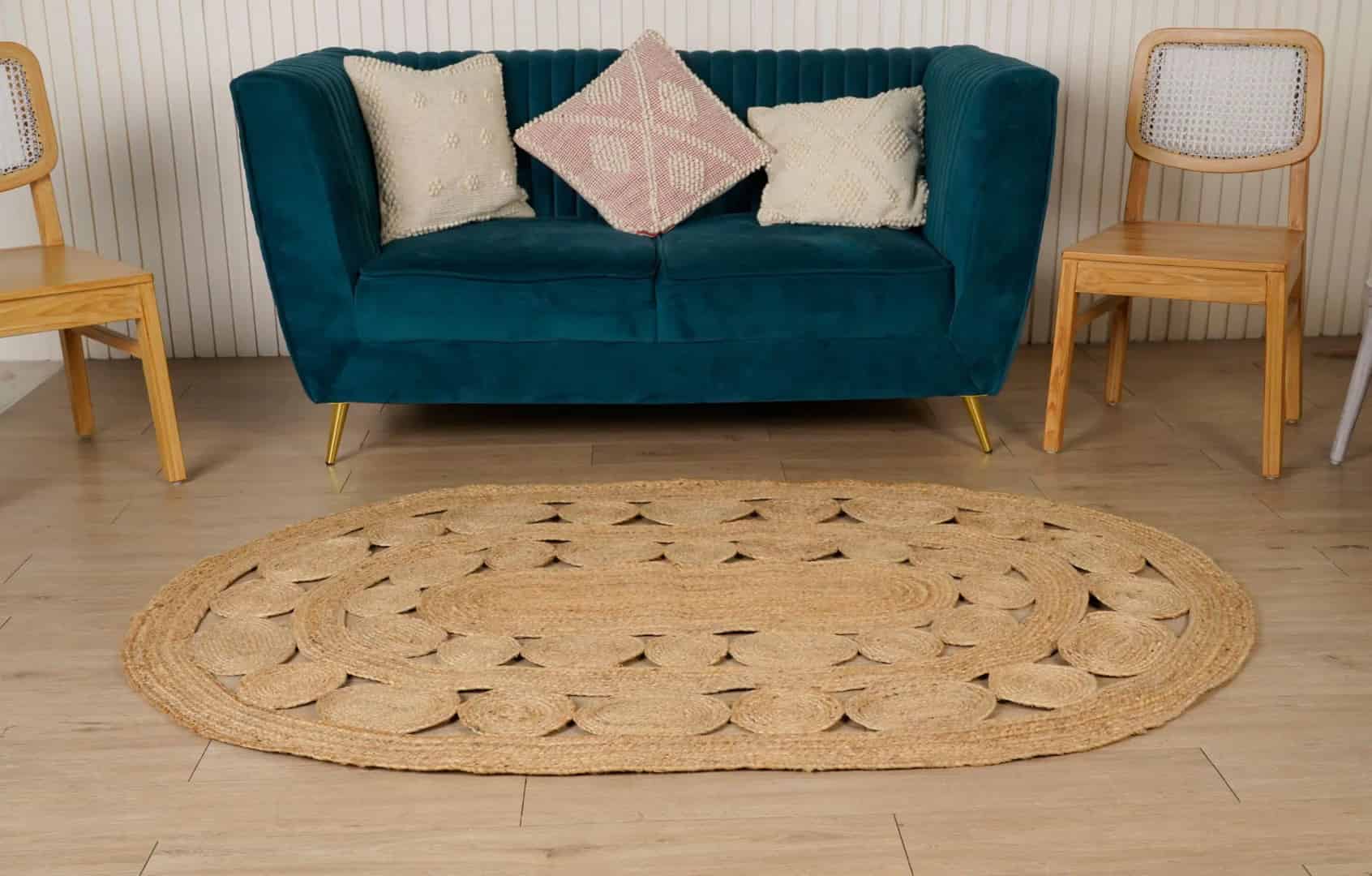 Eco Friendly Hand Braided Bohemian Scalloped Natural Oval Jute Rug  - Image 2