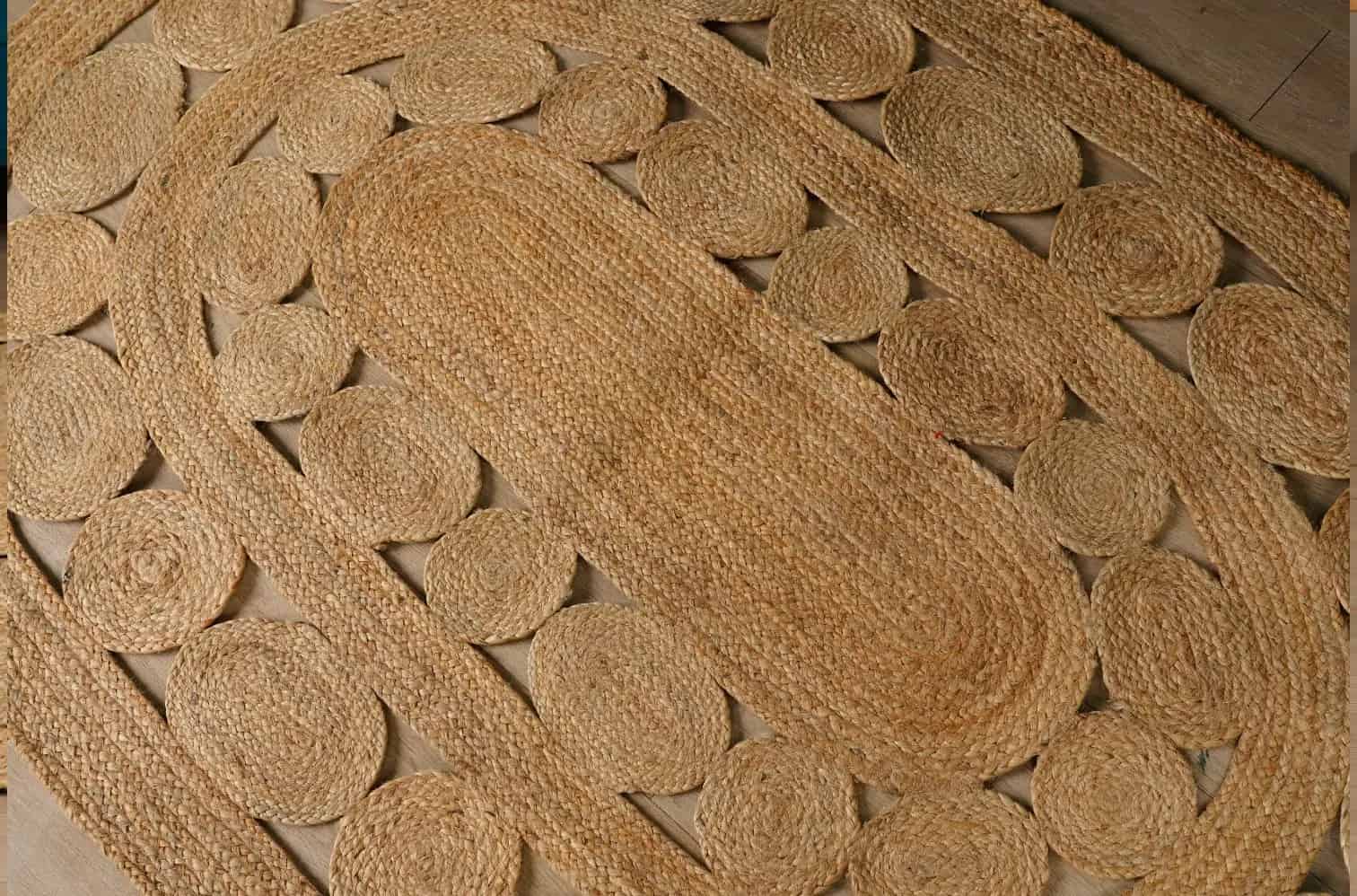 Eco Friendly Hand Braided Bohemian Scalloped Natural Oval Jute Rug  - Image 1