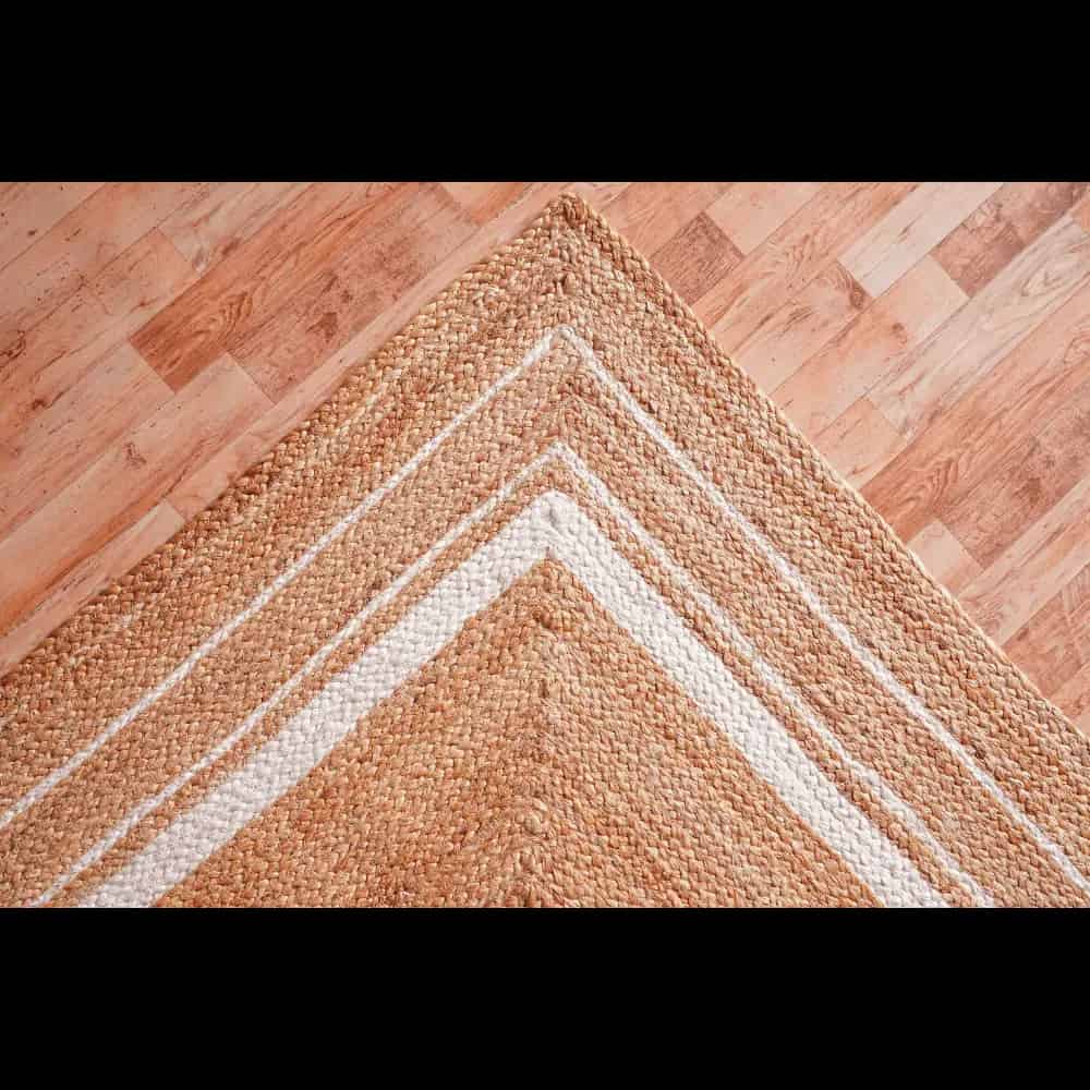 Hand Braided Rectangle Jute Rug With White Triple Line Border  - Image 7