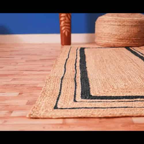 Handmade Natural Jute Rug With Black Triple Line Border - Image 5