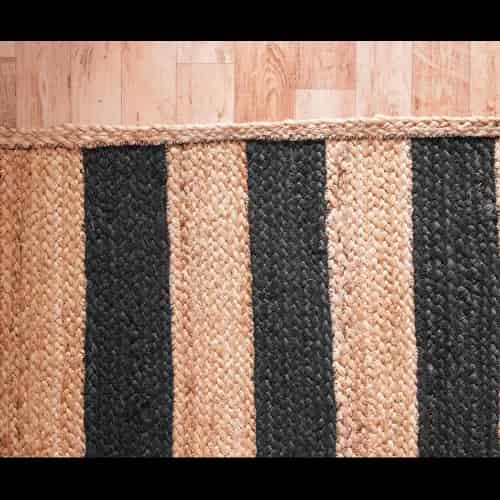 Natural Hand Braided Beige Jute Rug With Black Striped Line Rug  - Image 8