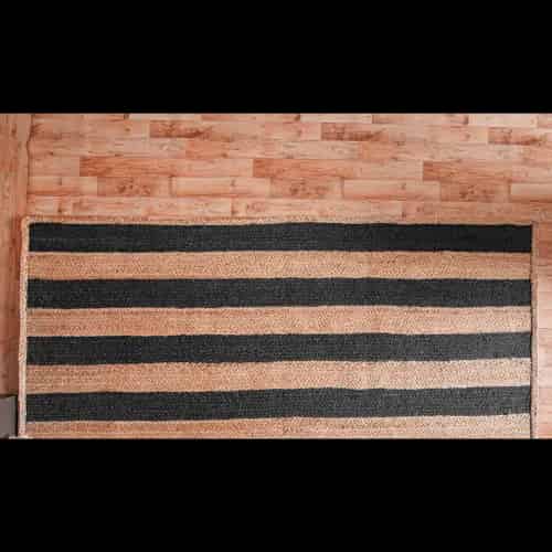 Natural Hand Braided Beige Jute Rug With Black Striped Line Rug  - Image 6
