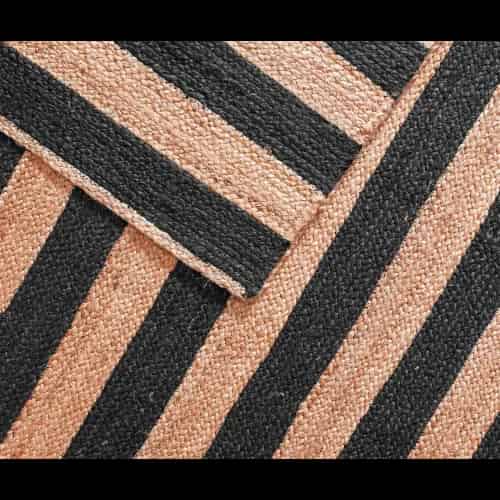 Natural Hand Braided Beige Jute Rug With Black Striped Line Rug  - Image 3