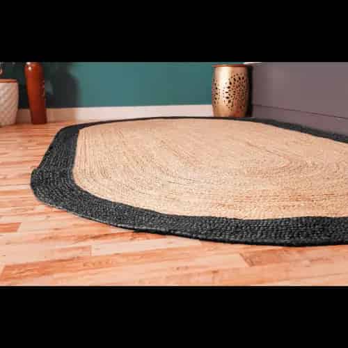 Natural Beige Oval Jute Rug With Black Border Jute Area Rug  - Image 2