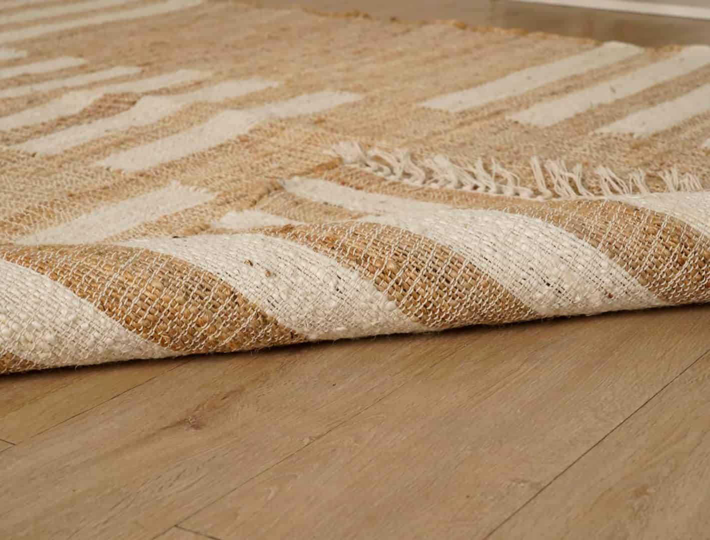 Beige With White Stripes Design Bohemian Boho Moroccan Rug Fringes Jute Rug Hand Woven Bohemian Decor Rug - Image 3