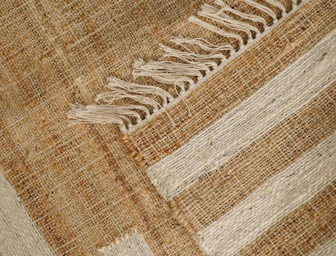 Beige With White Stripes Design Bohemian Boho Moroccan Rug Fringes Jute Rug Hand Woven Bohemian Decor Rug - Image 4